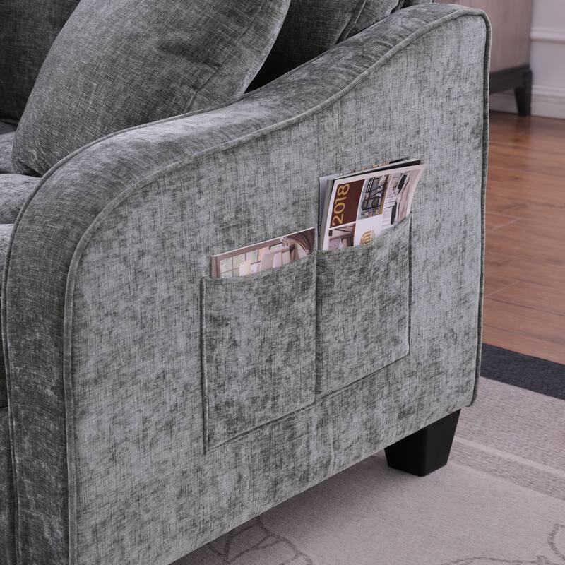 Roomfitters Two-Seater Sofa Chaise with Storage Ottoman, Irregular Armrests and Backrest, Upholstered Sofa with Pillows