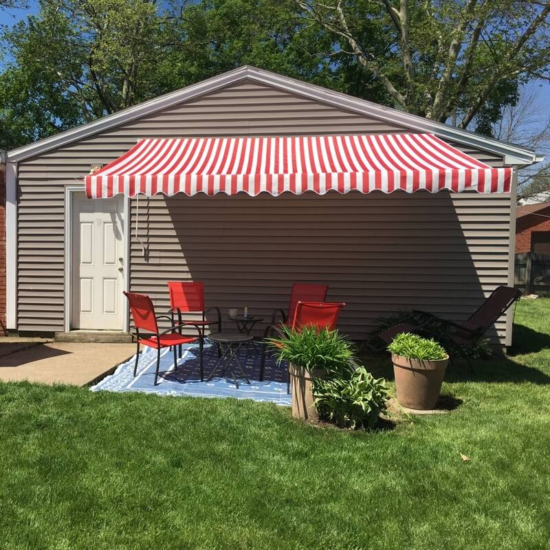 ALEKO Caribbean Motorized Patio Awning - White Frame - Red & White Striped - 20 x 10 Feet
