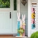 preview thumbnail 1 of 22, Glitzhome Easter Wooden Bunny Family Porch Sign with Wreath Welcome Wall Decor Party Supplies Props