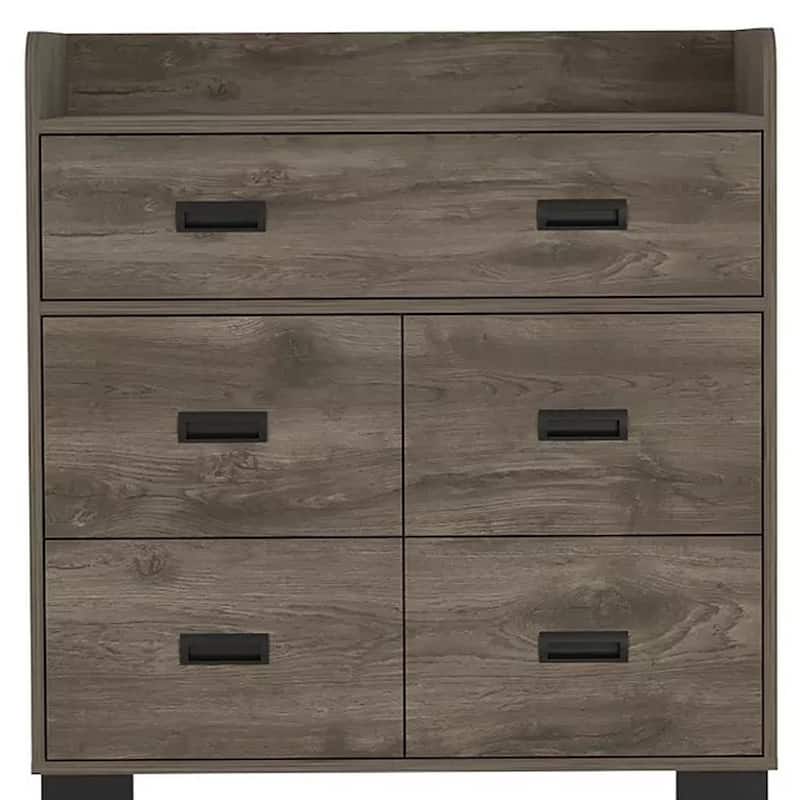 HomeRoots 33" Dark Brown Wood Five Drawer Double Dresser