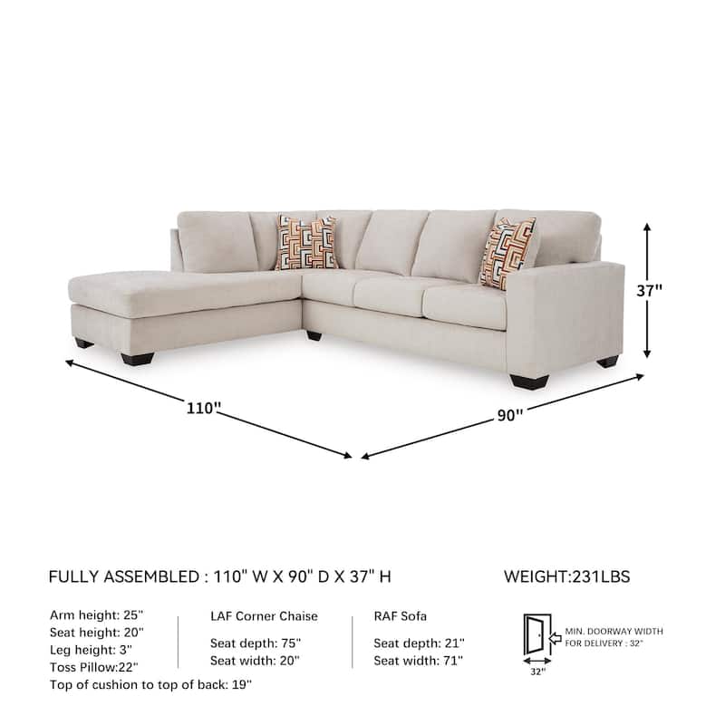 Signature Design by Ashley Aviemore 2-Piece Sectional with Chaise - 110"W x 90"D x 37"H