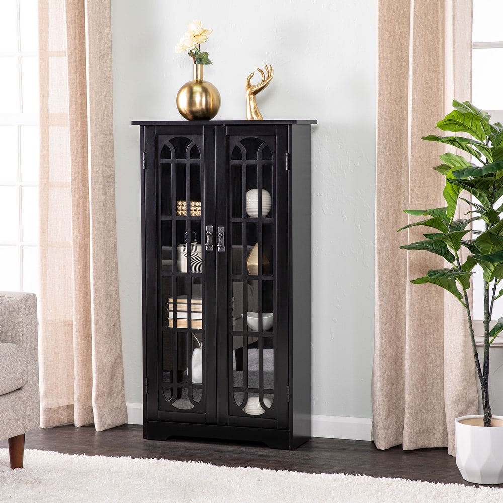 SEI Furniture Cherry Window Pane Media Cabinet