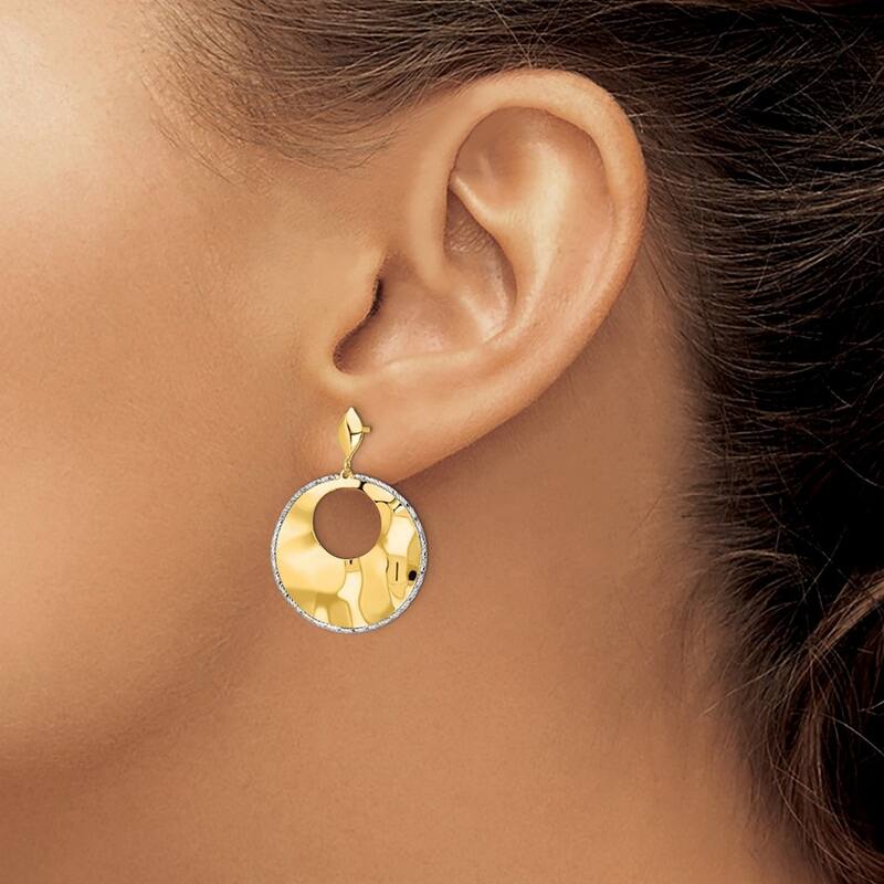 Curata 14k Two tone GoldTextured Post Long Drop Dangle Earrings - 33x23.6mm