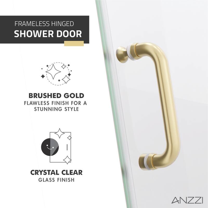ANZZI Fellow 24" x 70" Frameless Hinged Shower Door in Brushed Gold