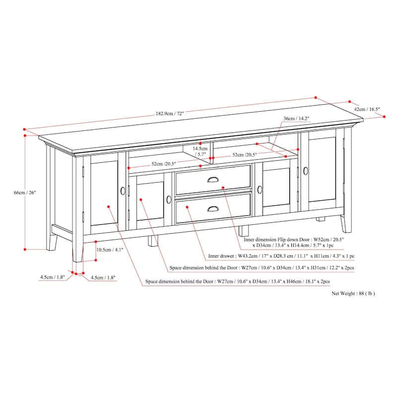 WYNDENHALL Mansfield SOLID WOOD 72 inch Wide Transitional TV Media Stand For TVs up to 80 inches - 72'' W x 16.5'' D x 26'' H