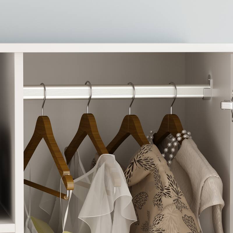 31.5"W x 72"H Two Door Wardrobe With Mirror White/Dark Brown Armoires - 31.5"W x 72"H