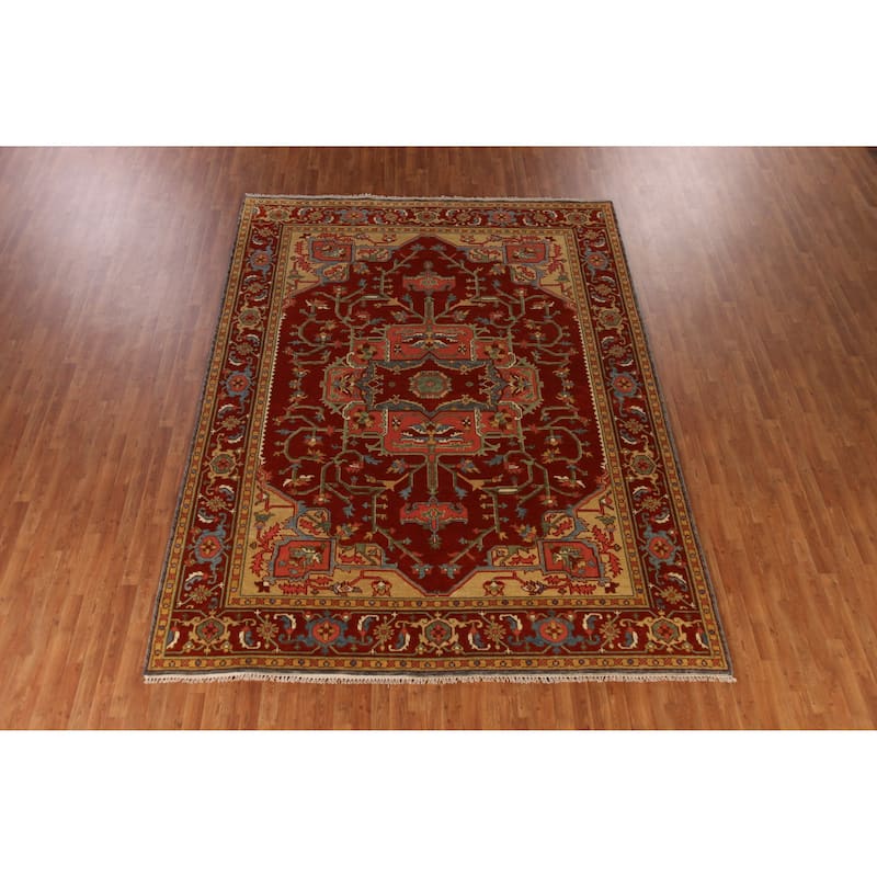 Heriz Serapi Indian Area Rug Handmade Orange Wool Carpet - 8'11" x 11'9"
