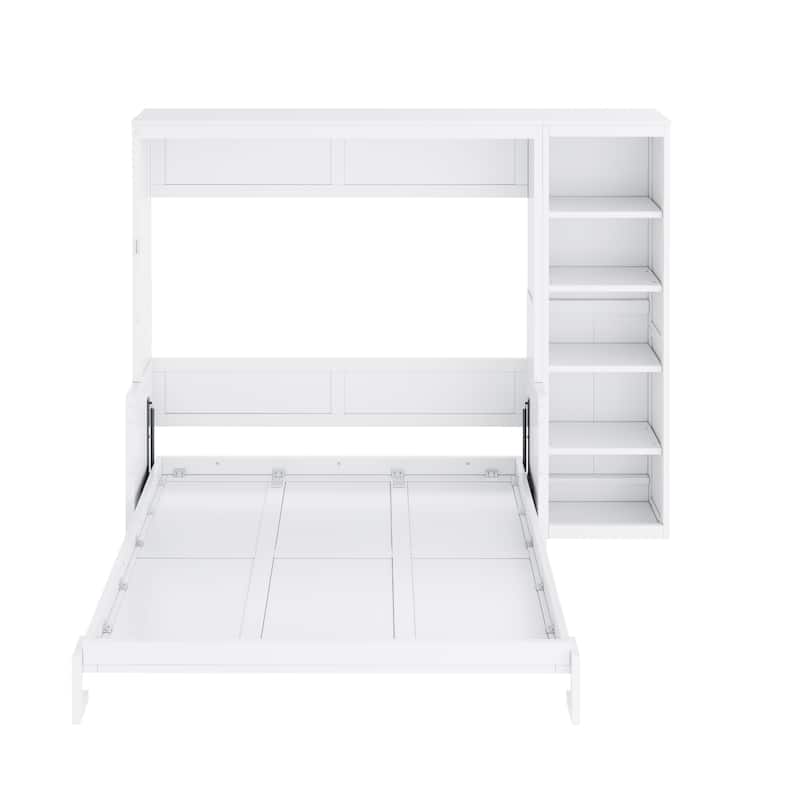 Space-Saving Full Size Murphy Bed with Integrated Desk and Bookshelf in White