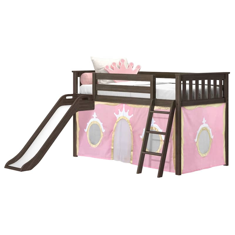 Max and Lily Classic Twin-Size Low Loft with Easy Slide and Curtain
