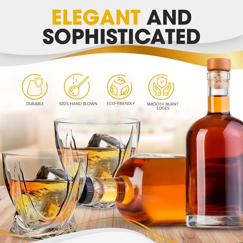 Berkware Lowball Whiskey Glasses - Modern Twisted Base Design
