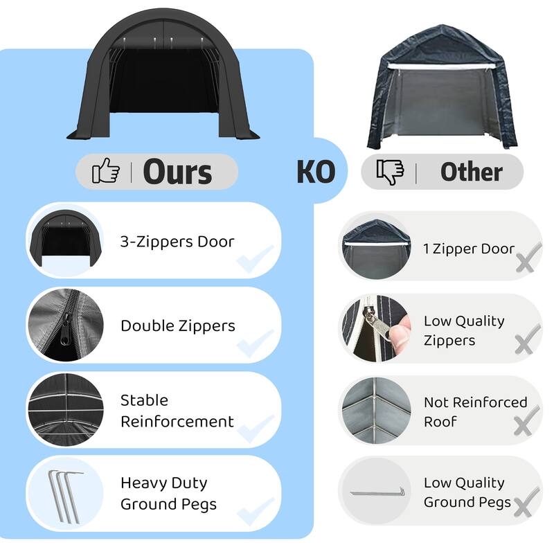 EROMMY Portable Garage, Heavy Duty Carport with All-Steel Metal Frame and Round Style Roof