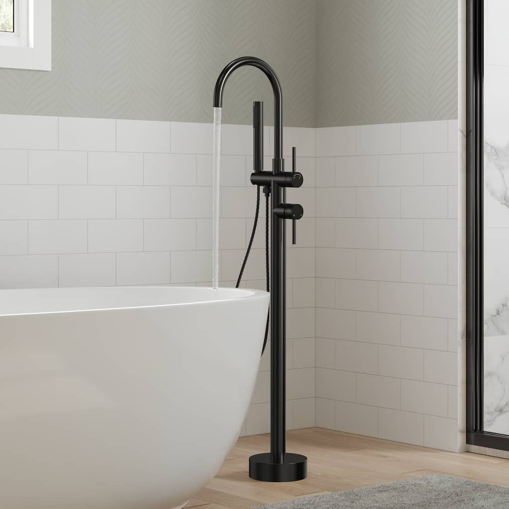 GRANDJOY 1-Handle Freestanding Tub Faucet with Integrated Hand Shower