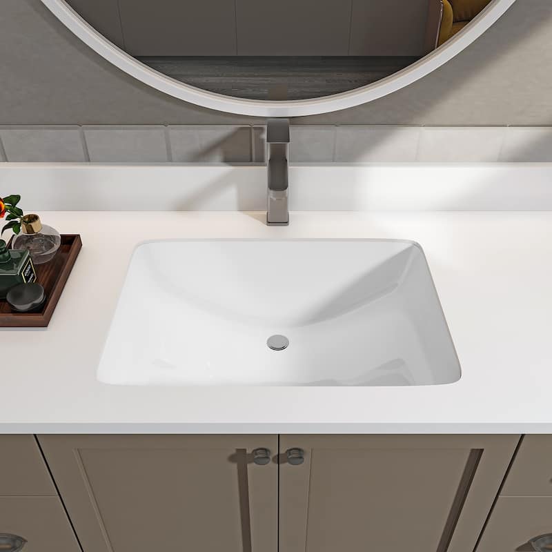 Sinber White Ceramic Bathroom Vanity Undermount Sink - 20.87'' x 14.72'' x 8.25''