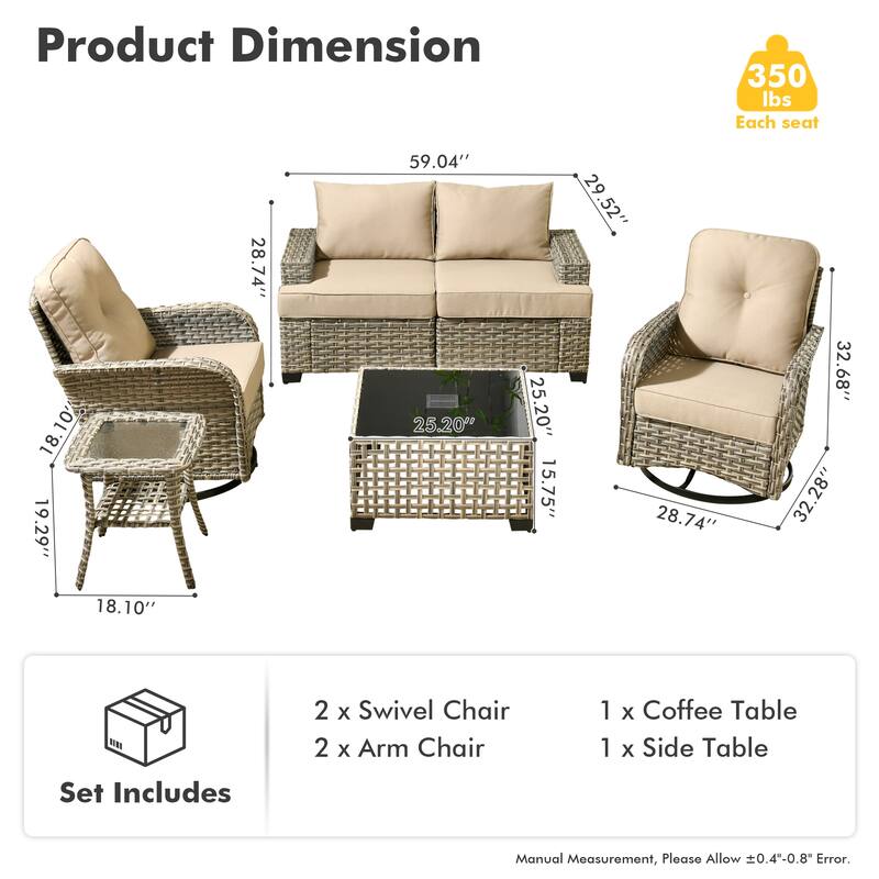 HOOOWOOO 6-piece Wicker Patio Outdoor Seating Swivel Chair Set