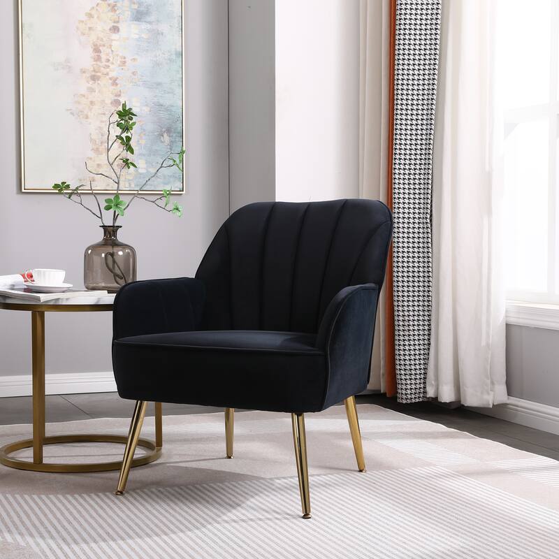 Modern Velvet Easy Assemble Sherpa Armchair for Living Room,Bedroom - Black