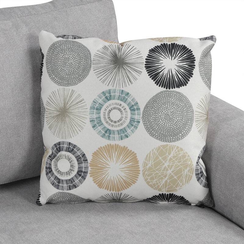 111" Chenille Curved 3-Seater Sofa with Removable Patterned Pillows