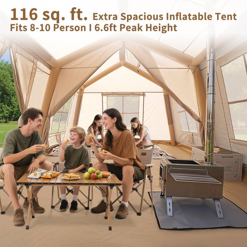 Inflatable Camping Tent, Hand Pump, Waterproof 4-Season Glamping Tent