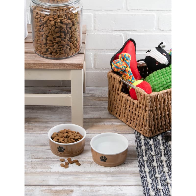 DII Pet Bowl Black Paw Print Gray Small 4.25dx2h (Set of 2)