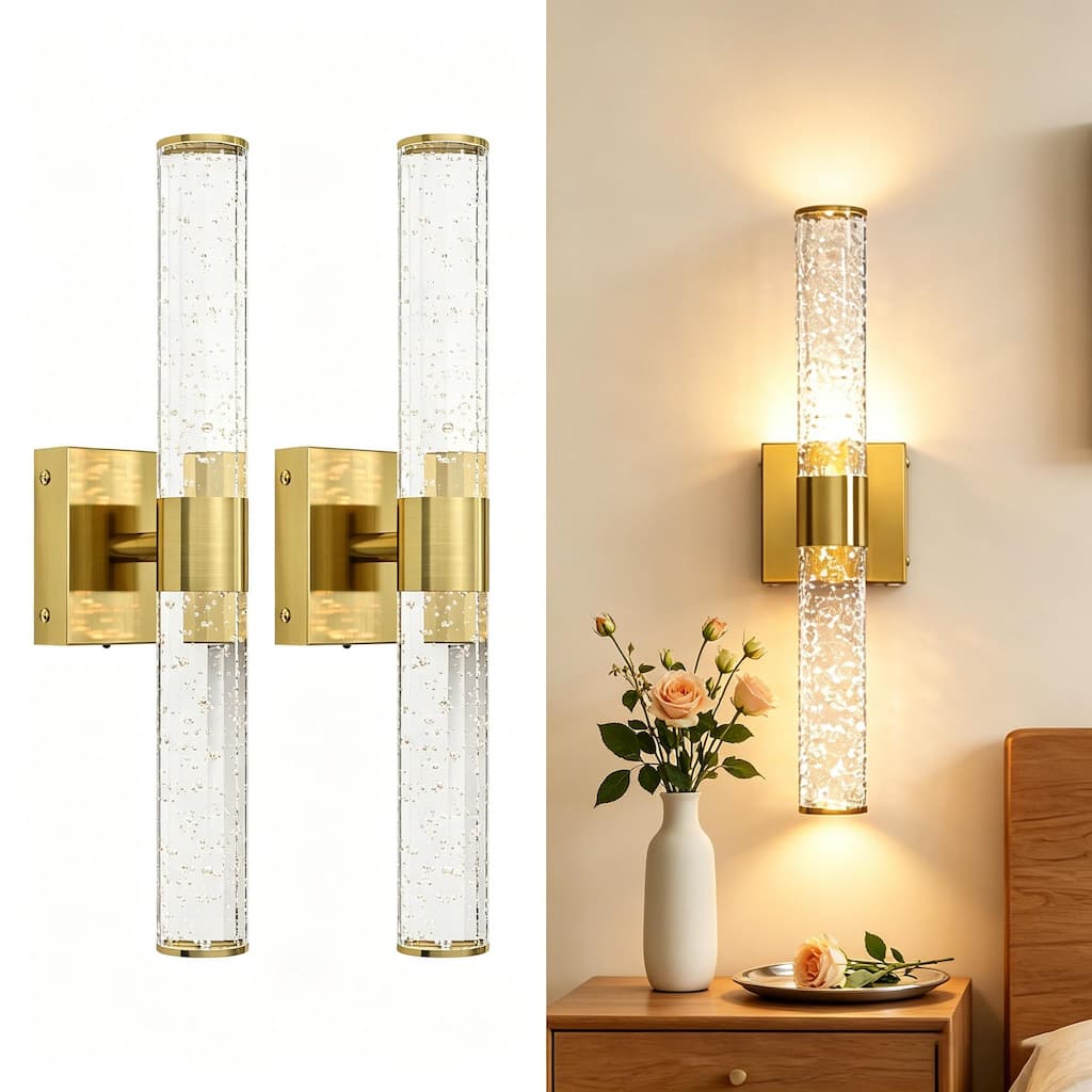 2 Pack Wall Sconce Bathroom Vanity Light Fixture Crystal wall light Dimmable - 16 in