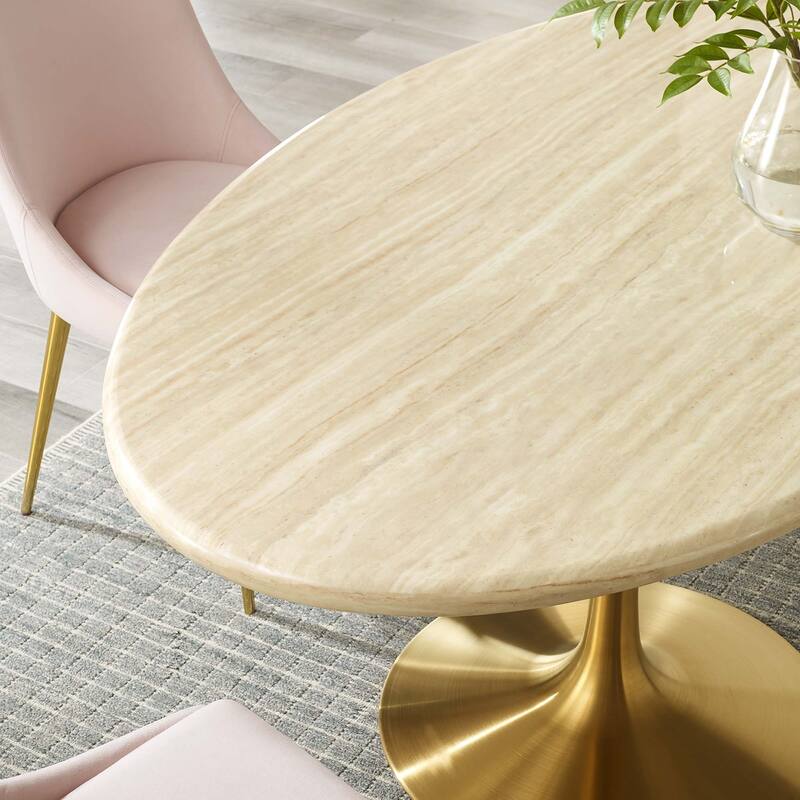 Lippa 60" Oval Artificial Travertine Dining Table