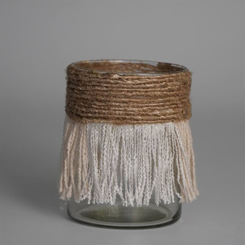 Textured Fringe Glass Votive Candle Holder - 5" - Brown and White