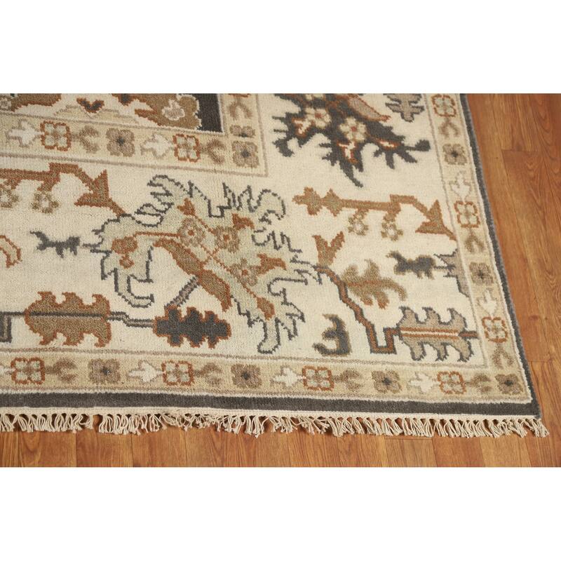 Dark Gray Floral Oushak Indian Area Rug Handmade Wool Carpet - 7'11" x 10'0"