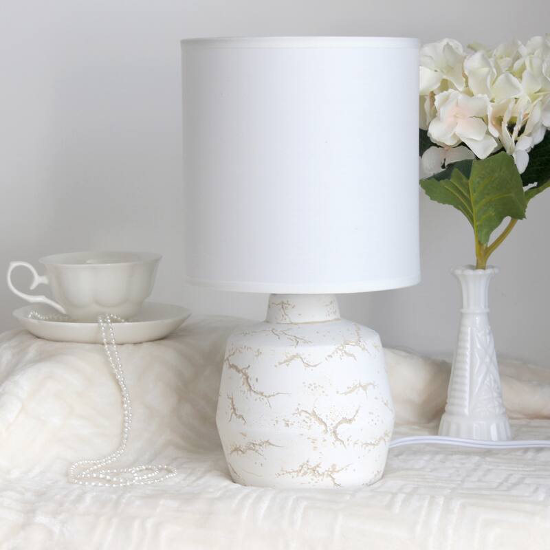 Marble Style Ceramic Table Lamp with Drum Shade - 13.25" - White