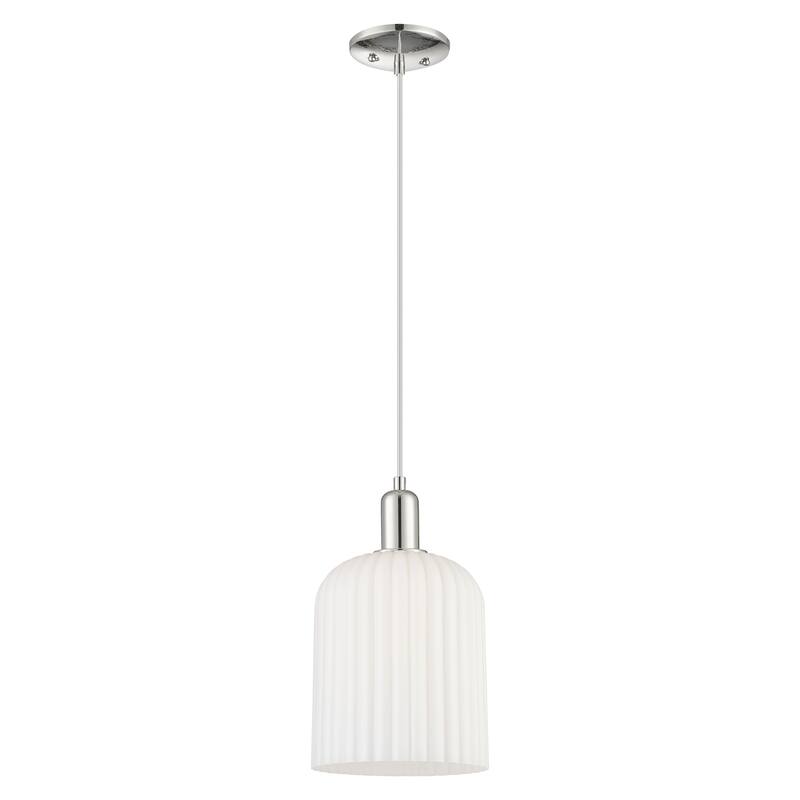 Innovations Lighting Endless Possibilities Arcadia - Bridal Veil - 1 Light 8" Cord Hung Mini Pendant - Polished Nickel/Gloss White Shade