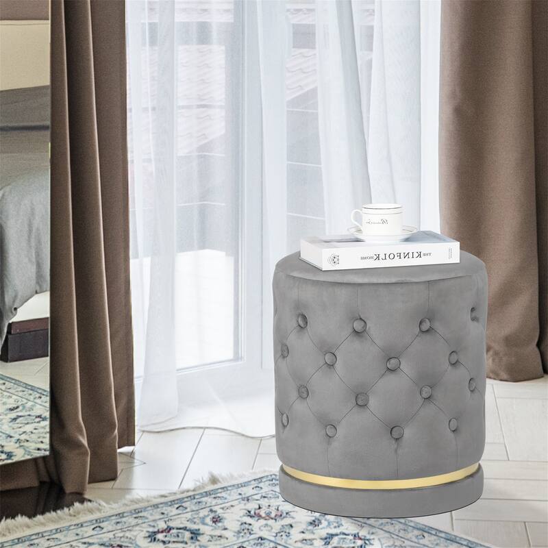 Adeco 18.3" Height Button Tufted Upholstered Round Ottoman