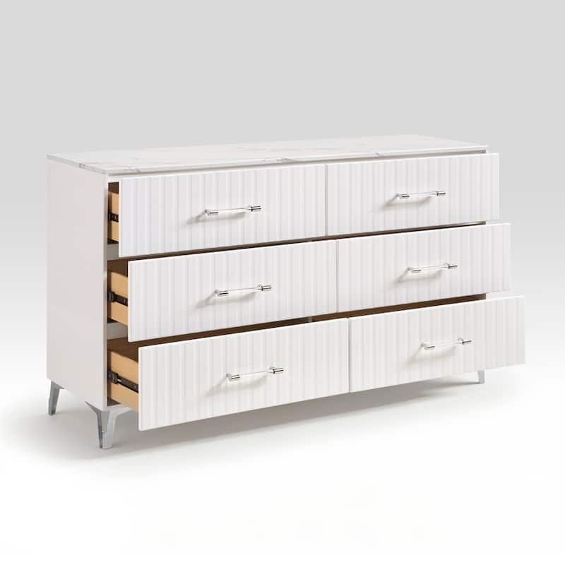 3-Piece LED Light Bedroom Furniture Set Bed Dresser Mirror Gloss White Finish