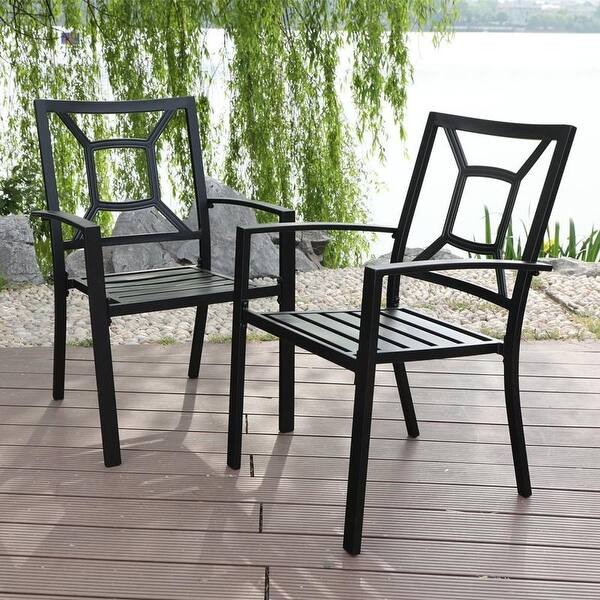 Shop Black Friday Deals On Phi Villa 2 Piece Patio Wrought Iron Chair Outdoor Dining Set With Armrest Overstock 31950329