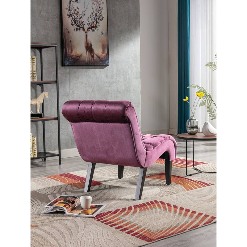 Modern velvet armless lounge chair with upholstered fabric solid wood legs for bedroom, living room, office