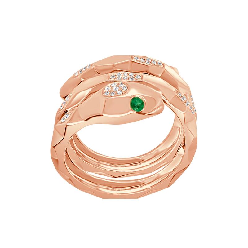 Auriya 14k Gold Diamond and Emerald Snake Wrap Ring 0.15 ct. tw. (F-G, VS)