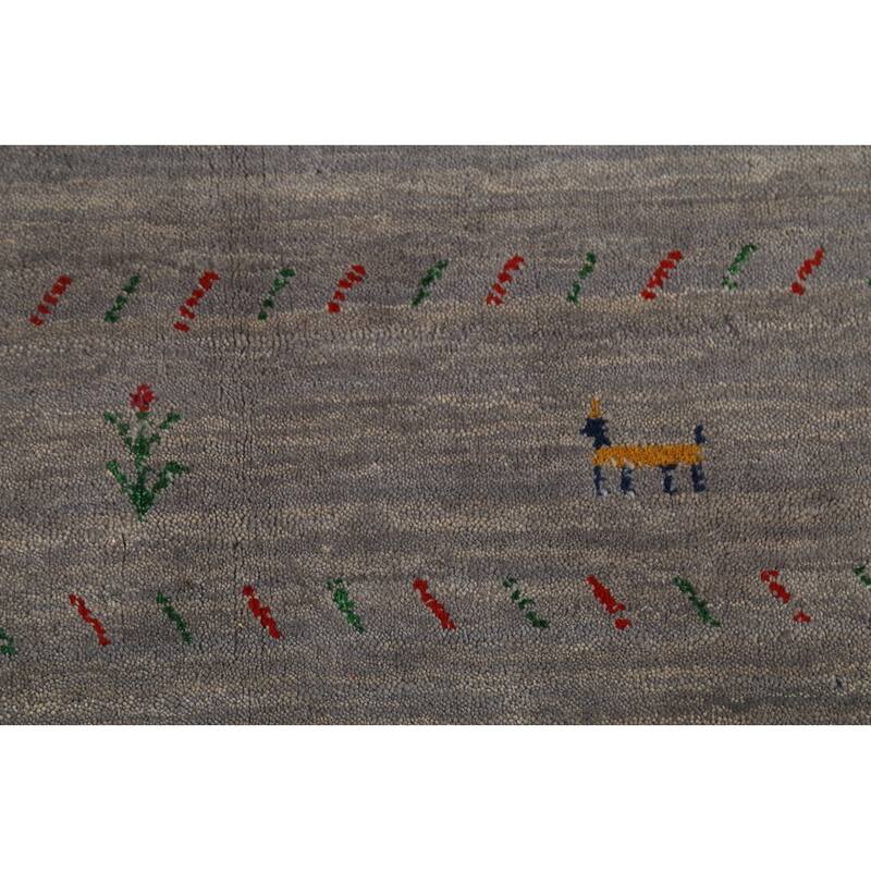 Tribal Gray Gabbeh Indian Area Rug Handmade Wool Carpet - 8'1"x 9'7"