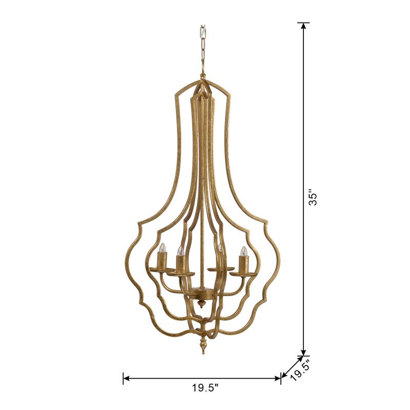 4 - Light Metal Chandelier, Hanging Light Fixture with Adjustable Chain for Kitchen Dining Room Foyer Entryway,Bulb Not Included