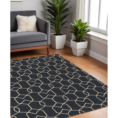7' X 7' Navy Blue Hand Hooked Area Rug - 7' X 7'