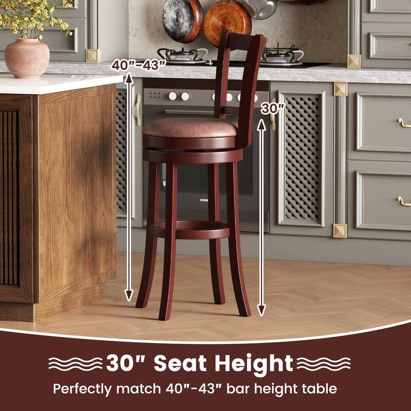Gymax 30'' Bar Height Swivel Barstools Set of 2 High Backs & Footrests
