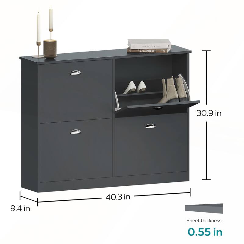 Retro Slim Narrow Shoe Cabinet with 4 Flip-Top Drawers for Entryway and Bedroom