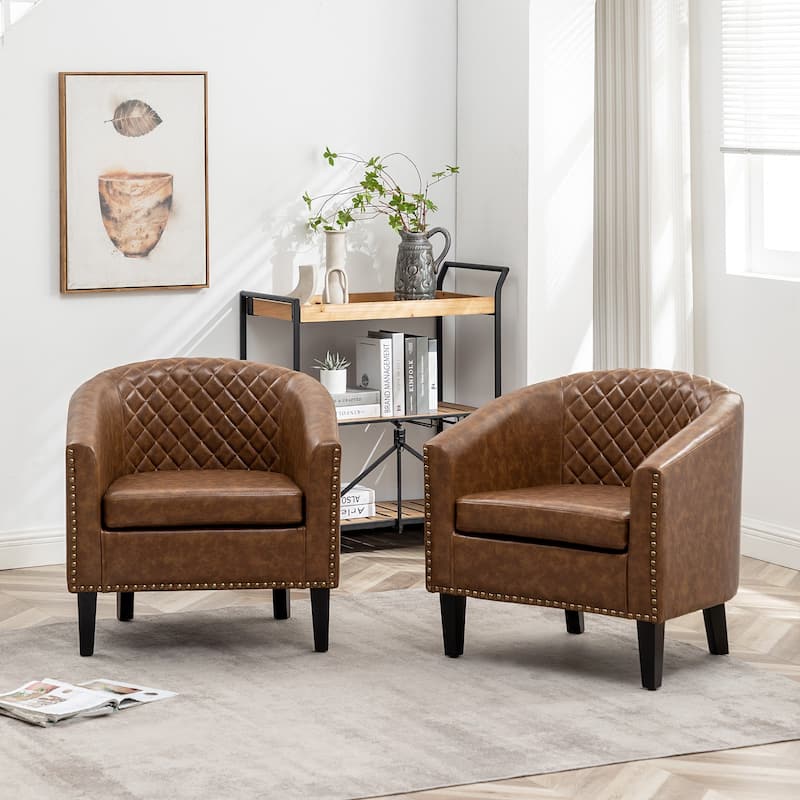 KINWELL 29" PU Faux Leather Club Armchair with Nailheads, Set of 2