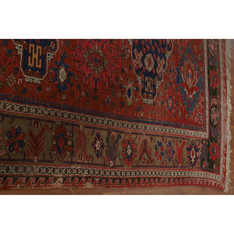 Pre-1900 Antique Sumak Persian Area Rug Flatweave Wool Carpet - 7'7"x 9'10"