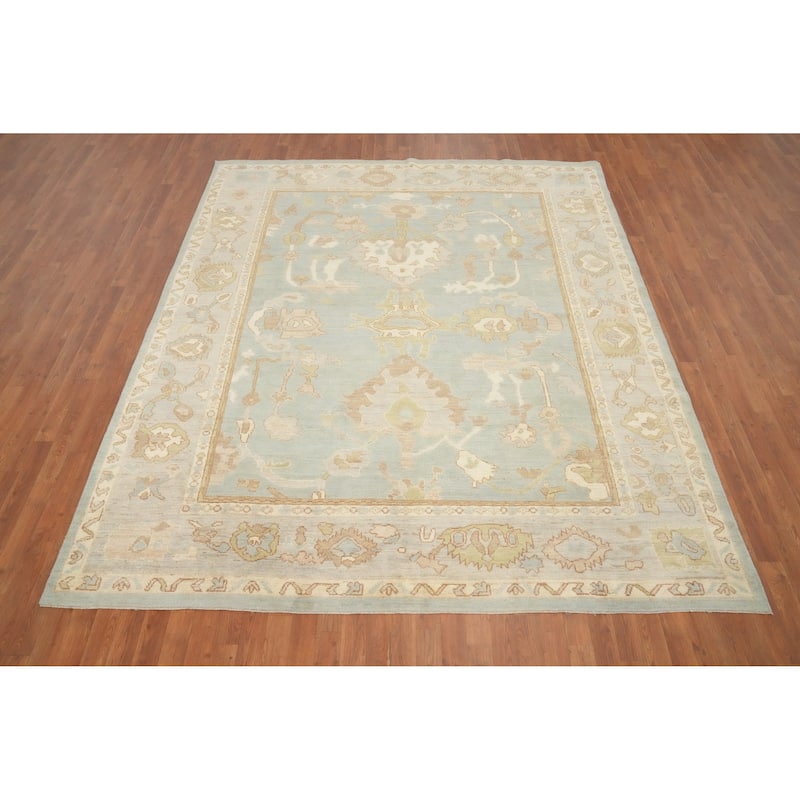 Hand Knotted Oriental 100% Wool Carpet Transitional All-Over Greys & Charcoal Oushak Area Rug - 9' 9'' X 8' 3''