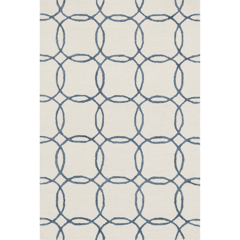 Alexander Home Carolyn Hand-hooked Geometric Wool Rug - 9'3" x 13' - Ivory/Blue