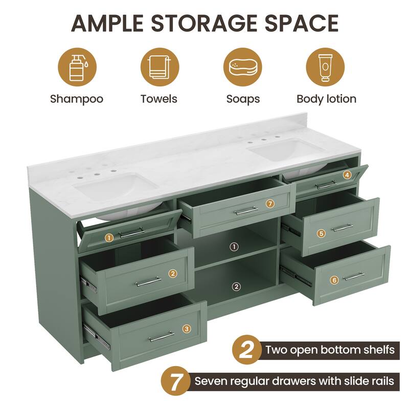 72-in Undermount Double Sink Bathroom Vanity with White Quartz Top