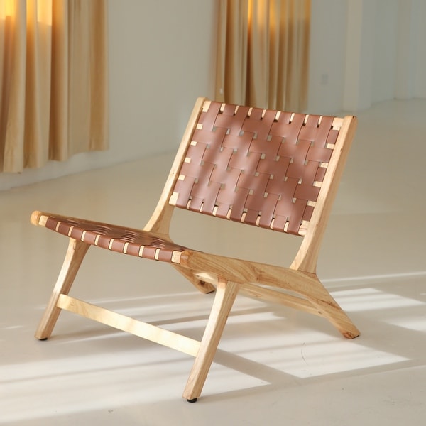 Mid Century Modern Leather Woven Accent Chair for Living Room