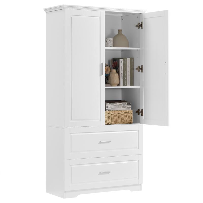 Tall Bathroom Storage Cabinet with 2 Doors, 2 Drawers & Adjustable Shelf
