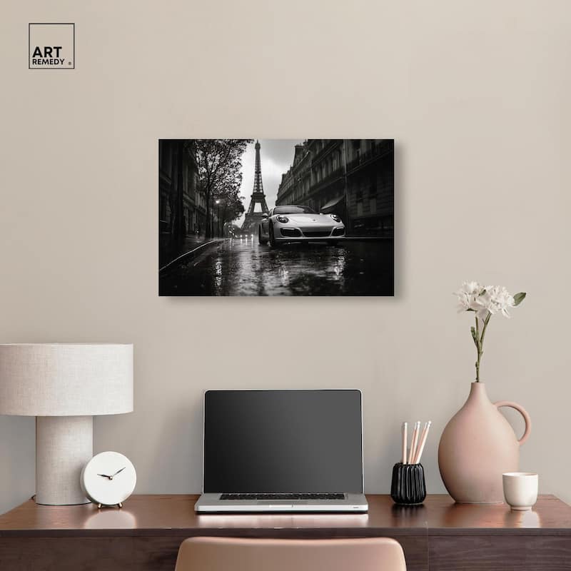 Driving in the Rain Paris Canvas by Art Remedy, Gallery Wrapped
