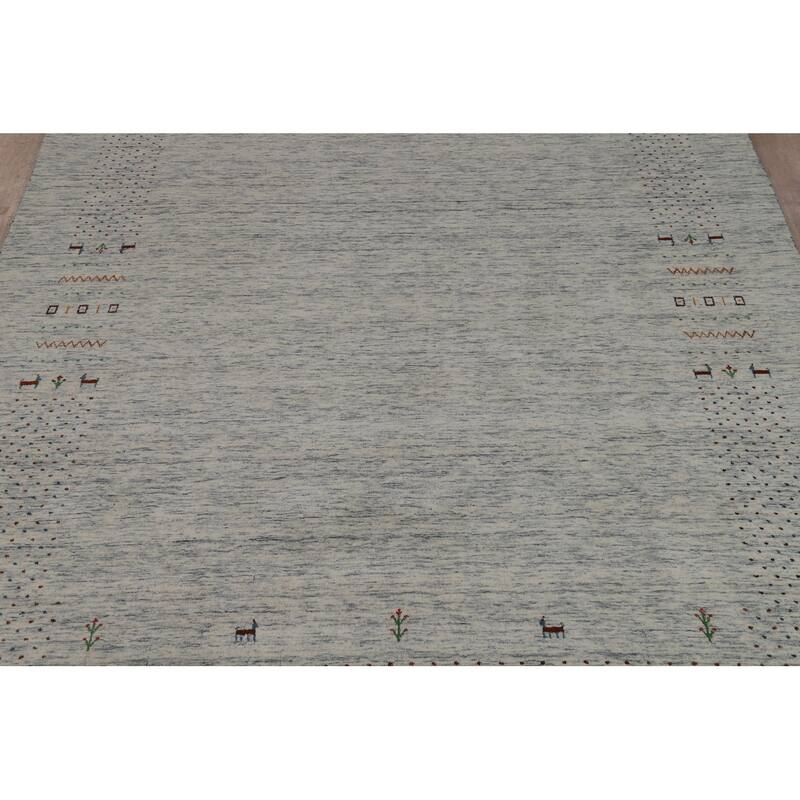 Ivory & Blue Tribal Gabbeh Indian Area Rug Handmade Wool Carpet - 8'0"x 9'10"