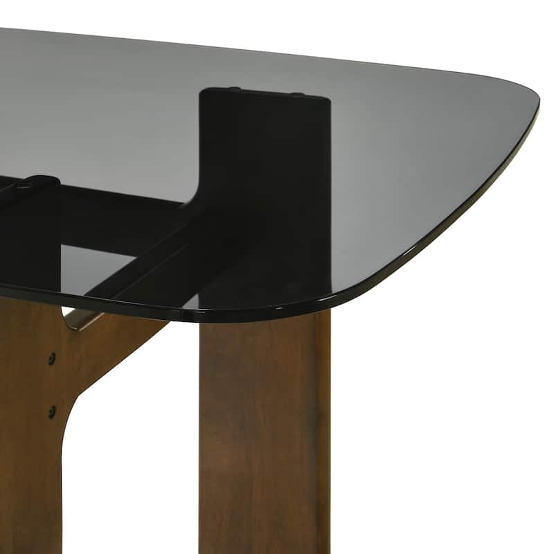 Ileena Mid-Century Modern 79 in. Rectangle Wood Dining Table in Walnut finish with Tempered Glass Top