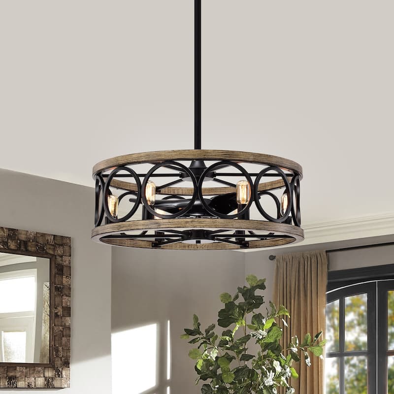 Marion 30-inch 6-light Open Metal Drum Shade Lighted Ceiling Fan