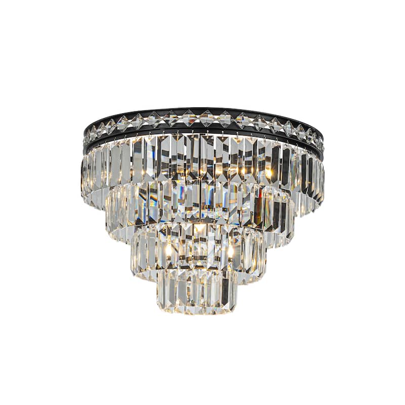 18'' Modern Classic Crystal Flush Mount With Matte Black Finish 4-Light Tiered Ceiling Light For Dining Room Foyer Bedroom - W18'' - Matte Black